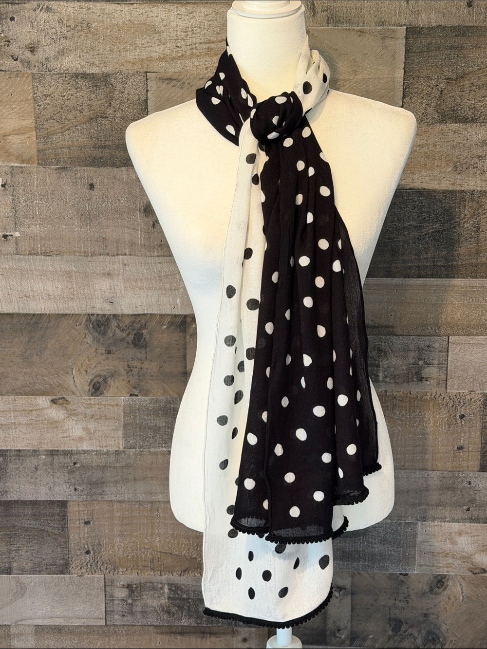 Black and White polka dot scarf - Picture 7 of 16